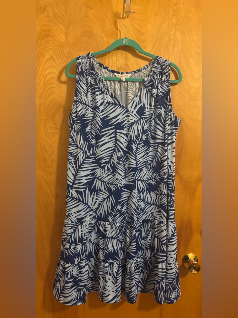 la mer luxe Navy & Light Blue Tropical Print Sleeveless Dress